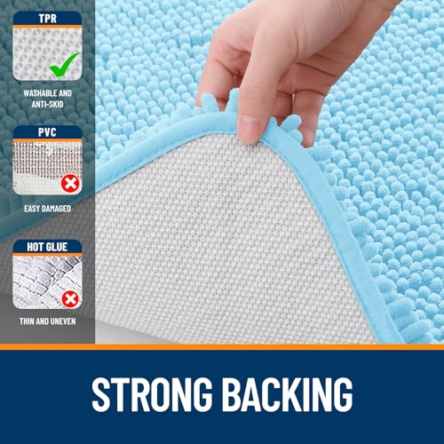 OLANLY Bathroom Rugs Sets 2 Piece, Soft Absorbent Chenille Bath Mats and U-Shaped Contour Toilet Mat Area Rug Set, Machine Washable Bath Carpet, Home Decor Accessories(24"x16"+24"x20", Sky Blue) - color: Sky Blue, size: 24" X 16" + U24" X 20"