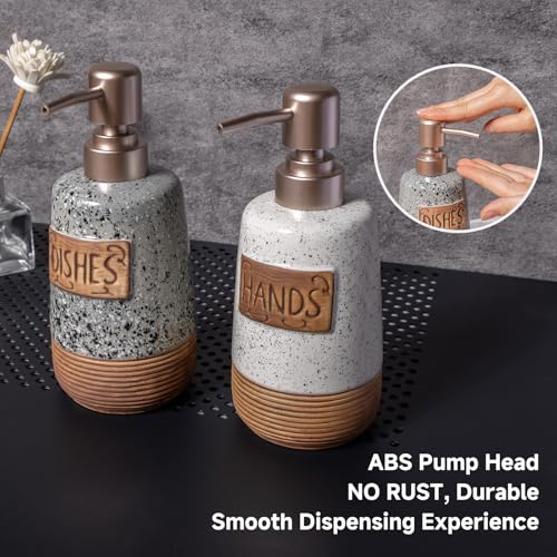 Hand and Dish Soap Dispenser Set, Farmhouse Ceramic Soap Dispenser for Kitchen Sink, 15 OZ Vintage Hand Wash Liquid Dispenser for Bathroom Farmhouse Modern Kitchen Decor Accessories - size: 15 OZ