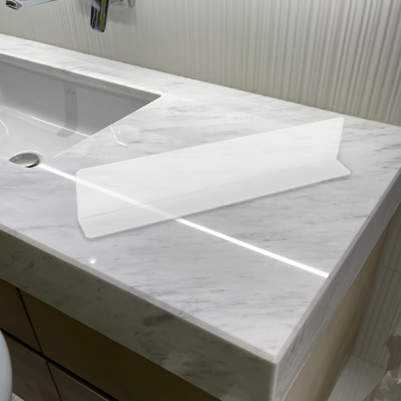 Cabilock Bathtub Splash Guard, 15.75 Inch Clear Tub Corner Water Barrier for Shower Ledges, No-Drill Splash Protector for Bathtub Edges, Bathroom Sinks and Counters