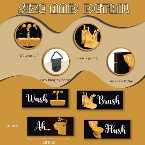 4 Pcs Gold Bathroom Decor Funny Gold Wall Decor Wooden Black Yellow Bathroom Accessories Modern Funny Glitter Signs for Home Toilet Decoration(10x4") - color: Gold, size: 10 X 4 Inch