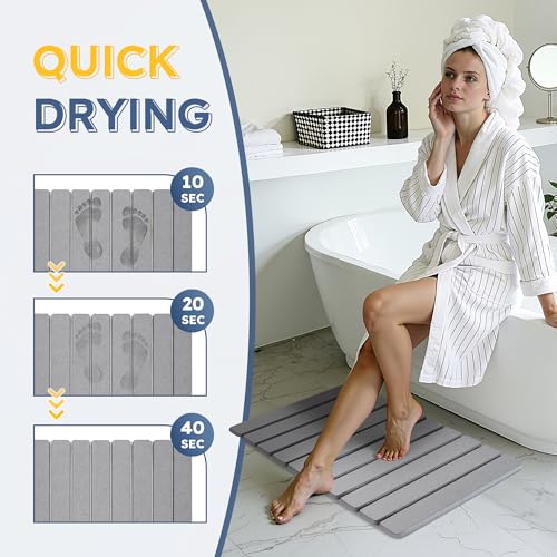 Large Foldable Stone Bath Mat,Diatomaceous Earth with Non-Slip and Super Absorbent, Dry Mat with Quick Dry for Bathroom,Easy to Clean（23.6" Lx15.35 W,Light Grey） - color: Light Grey