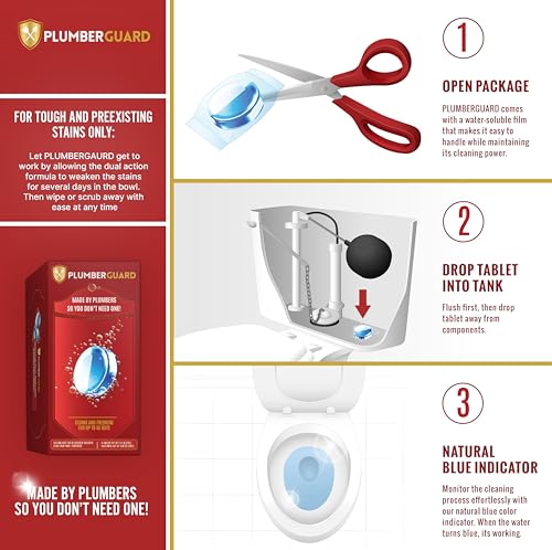 Toilet Tablets 4 Pack | Bleach & Chlorine Free, Dual-action Whitening with 1% Hydrogen Peroxide | Plumbers' Choice | Automatic Toilet Bowl Cleaner Tablets | Long-lasting Cleaning Supplies