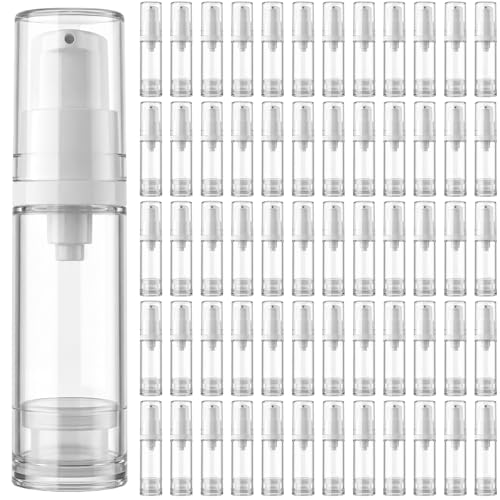 Zhehao 60 Pcs 5 ml Airless Pump Bottle Refillable Plastic Airless Vacuum Dispenser Travel Size Clear Cosmetic Sample Vial Container Jars for Lotion Cream Foundation Liquid Toiletries - size: 5 ml