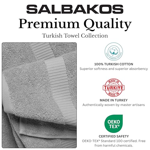 SALBAKOS 100% Turkish Cotton Bath Towel Set of 4, 27x54 inch | Premium Quality | Hotel & Spa Collection | Soft, Super Absorbent, Long Lasting Bath Towels | Made in Turkey (Silver, 4 Bath Towels) - color: Silver, size: 4 Bath Towels