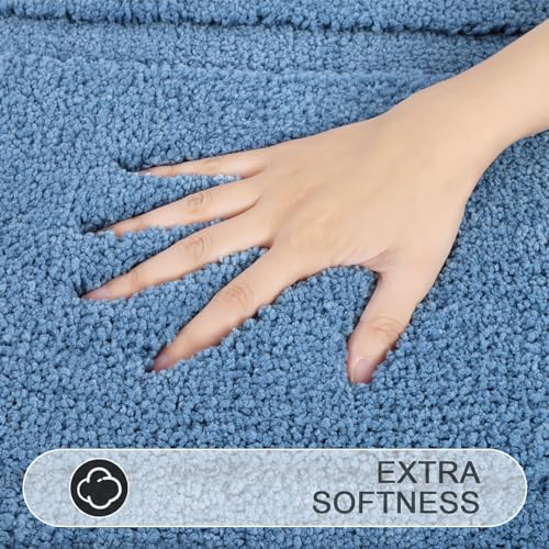 SHACOS Microfiber Small Bathroom Rugs Set of 3 Piece with Toilet Lid Cover | Non Slip Super Soft Absorbent 16"x24" Bath Mat U Shape Contour Mat Bathroom Carpet Machine Washable(Blue) - color: Blue, size: 16"x24"+U-Shape 20"x24"+Lid Cover 19"x21"