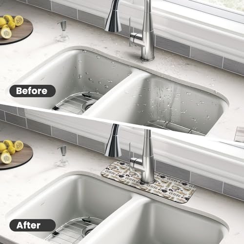 Espresso Machine Beans Coffee Vintage 15" X 5.5" Kitchen Sink Splash Guard Faucet Faucet Guard Draining Mat Sink Splash Guard Faucet Kitchen Bathroom - color: Espresso Machine Beans Coffee Vintage