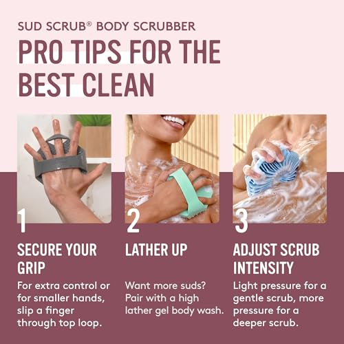 Sud Scrub® Antimicrobial Silicone Body Scrubber, Exfoliating Body Brush for Sensitive Skin, Antibacterial Shower Scrubber for Body, Bathroom Essentials for Men & Women, Pink - color: Pink