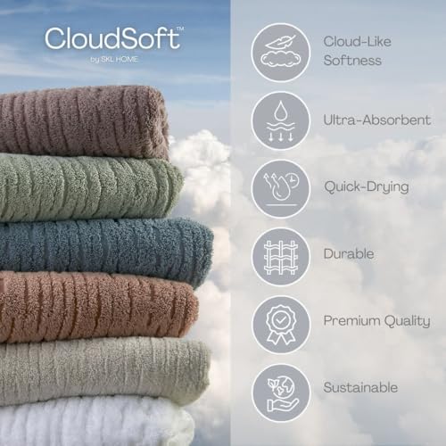 SKL Home CloudSoft 100% Cotton Luxury 6-Piece Towel Set, 600 GSM, Ultra Plush & Absorbent - 2 Bath Towels, 2 Hand Towels, 2 Washcloths, Oatmeal - color: Oatmeal, style: 6-Piece Towel Set