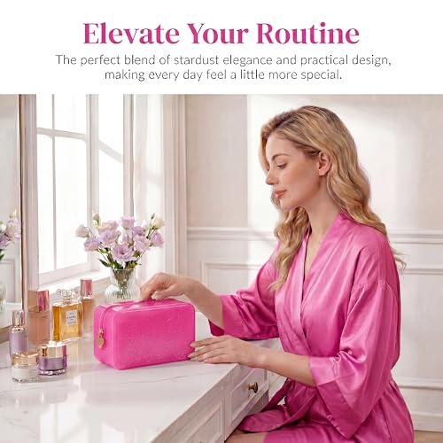 RSRSLEII Stardust Twinkle Jelly Travel Makeup & Toiletry Bag, Waterproof PVC Cosmetic Bag/Case for Women，Zipper SPF Beach Bag for Sunscreen Skincare and Daily Essentials (02Hot Pink) - color: 02Hot Pink