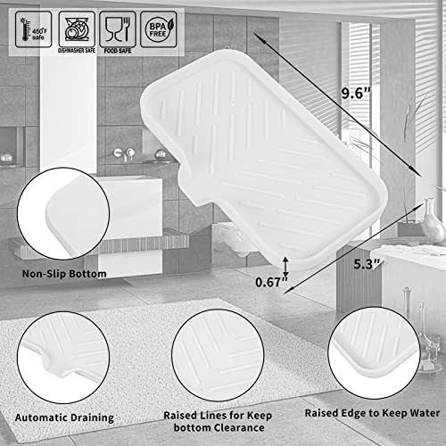 MicoYang Silicone Soap Dish with Drain Spout — Self-Draining Sink Organizer Tray for Bathroom & Kitchen, Sponges, Dispensers & Soap Holder, Non-Slip & Dishwasher Safe, White (Medium, 9.6"×5.3") - color: White, size: M(9.6"×5.3")