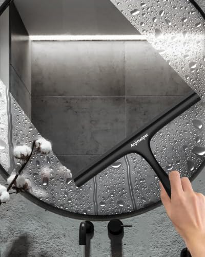 Shower Squeegee for Glass Doors, 10 in Bathroom Squeegee with Adhesive Hook | Mutil-Purpose Window Squeegee for Shower Glass, Tile Walls, Car Cleaning, Ergonomic Handle, Silicone Streak Free Squeegees - color: All Black