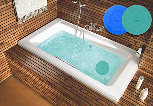 V-TOP Tub Stopper 2 Pack, 6 inches Large Silicone Drain Plug Hair Stopper Flat Suction Cover, Bathtub Accessories for Kitchen Bathroom and Laundry - color: 6" Green&blue