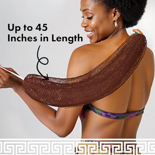 Bathway African Net Sponge Authentic with Handles (Set of 2), African Exfoliating Net Sponge, Exfoliating Body Scrubber Bath Sponge - Bathing Accessories with Storage Bag (Dark Green & Brown) - color: Dark Green & Brown