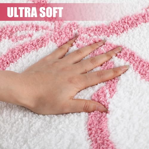 HunnmingRe Pink Bow Bathroom Rug Bow Toilet Rugs 24 x 20 Inches U Shaped Luxury Scalloped Bathroom Decor Non Slip Cute Microfiber Soft Plush Bath Mat Coquette Stuff for Toilet Back to School Shower - color: Pink, size: 24 x 20 Inches