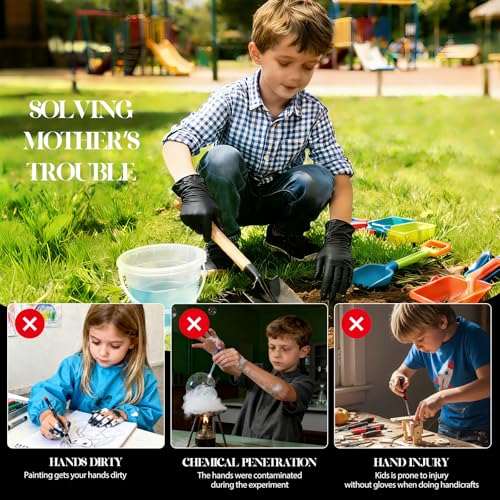 Kids Disposable Gloves for 4-8 Years, 5Mil Small Black Nitrile Gloves for Work, Cleaning, Cooking, Gardening，Latex-Free and Powder-Free(XS,100PCS) - color: Black of 100pcs, size: X-Small