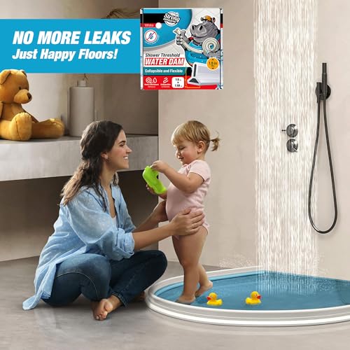 Shower Threshold Water Dam Barrier 98" - White Collapsible Shower Water Blocker - Shower Guard for Walk in Shower - Water Guard Stopper for Floor - Shower Dam - 1.5" Tall - By Hippo Dam - color: White, style: 98 In