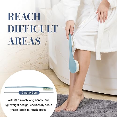 Back Scrubber for Shower, Shower Body Brush for Cleaning with Long Handle for Showering, 17 Inch Back Washer Exfoliator for Shower Men Women with Non-Slip Handle, Adhesive Hook (Blue) - size: Blue - Artificial Bristles