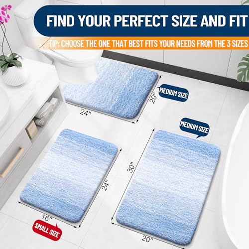 OLANLY Bathroom Rug Set 2 Piece, Soft Absorbent Microfiber Bath Mats and U-Shaped Contour Toilet Rug, Non-Slip, Machine Wash Dry, Plush Shaggy Bath Mats for Bathroom (24"x16"+24"x20", Light Blue) - color: Light Blue, size: 24" X 16" + U24" X 20"