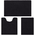 HOMEIDEAS 3 Pieces Bathroom Rugs, Ultra Soft Non Slip Absorbent Chenille Toilet Bath Mat Set (Black) - color: Black-black, size: 17"x24"+20"x32"+U Shape 20"x24"