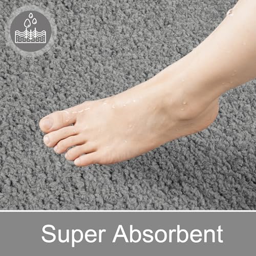 LOCHAS Bathroom Rugs Sets 3 Piece, Microfiber Long Bath Rug Set Non Slip Washable, Shaggy Toilet Rug Set Absorbent, Soft Cozy Bath Mat Set Quick Dry, Grey - color: Grey, size: 48" x 20" + 24" x 17" + U Shape 24" x 20"