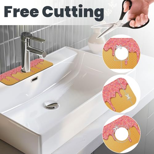 Ice Cream Waffle Cherry Flavor Yummy Summer Dessert 15" X 5.5" Kitchen Sink Splash Guard Faucet Faucet Guard Draining Mat Sink Splash Guard Faucet Kitchen Bathroom - color: Ice Cream Waffle Cherry Flavor Yummy Summer Dessert