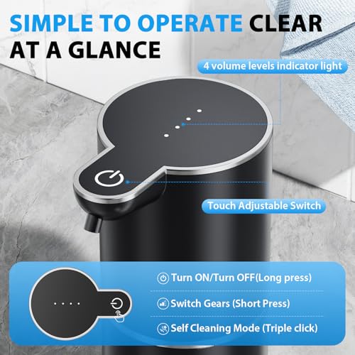 Fantictas Automatic Foaming Soap Dispenser Touchless, 4 Adjustable Levels | Foam Soap Dispenser 380ML, USB Charging Wall Mount for Kitchen & Bathroom, IPX5 Waterproof - color: Black