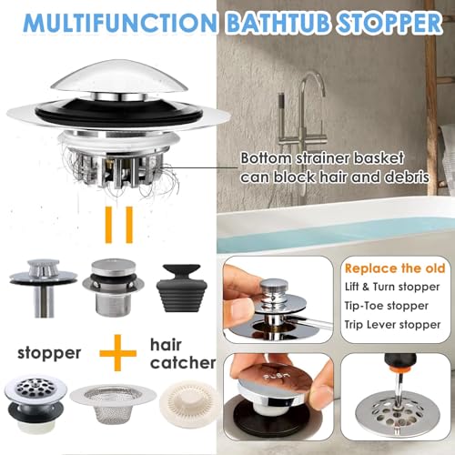 BAOLSLS Bathtub Drain Stopper, Pop Up Tub Drain Hair Catcher, Bath Tub Drain Plug and cover for 1.45-1.8in Drain Hole, Replaces Lift and Turn, Tip Toe or Trip Lever, Silver - color: Chrome Silver