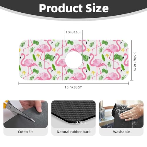 Faucet Draining Mat For Kitchen Sink, Pink Flamingo Leaf Diatom Mud Absorbent Drain Pad For Bathroom Kitchen Sink Splash Guard Drying Mat - color: Pink Flamingo Leaf, size: One Size
