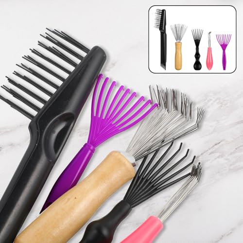 Comb and Brush Cleaner Tool Set, 5-Piece Comb Cleaner Set - Hair Brush Cleaner Rake, Comb Cleaning Brush, Maintenance Hair Comb for Home and Salon Use Removing Hair Dust - color: Black