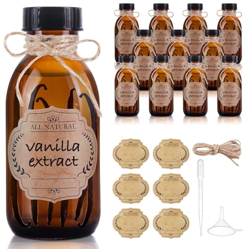 12 Pack 4 oz Vanilla Extract Bottles, Amber Boston Glass Bottle with Cap Empty Brown Glass Bottles for Homemade Vanilla Extract, Essential Oils, Juice, Potion, Syrup, Liquids, Christmas Gift - color: Amber, size: 12 Pack