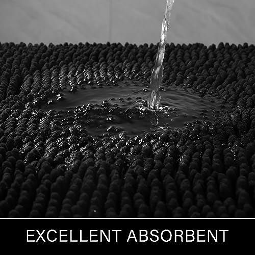 LOCHAS Bathroom Rugs Sets 2 Piece, 20 x 32 Plus 24 x 60 Inches Thick Non Slip Bath Rug Set, Absorbent Soft Chenille Bath Rug, Machine Washable Quick Dry Bath Mat for Bathroom Floor, Black - color: Black, size: 2' x 5' (Rectangular)