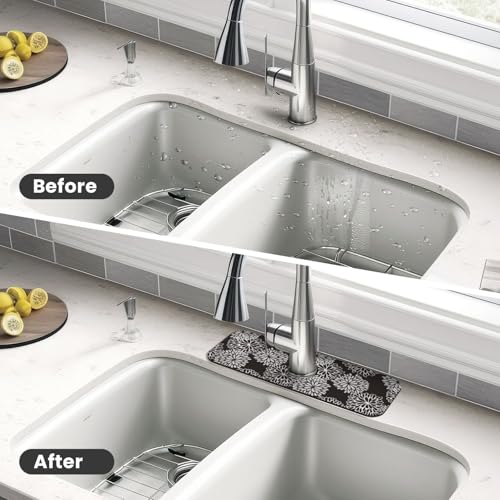 Floral 15" X 5.5" Kitchen Sink Splash Guard Faucet Faucet Guard Draining Mat Sink Splash Guard Faucet Kitchen Bathroom - color: Floral