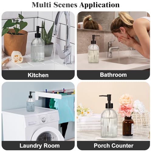 1 Pack 13.5oz Glass Soap Dispenser with Plastic Pump, Vertical Stripe Design Refillable Hand Soap Dispenser for Hand Wash, Bathroom and Kitchen - color: Vertical Clear