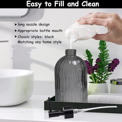YYTSGG Grey Glass Soap Dispenser with Black Plastic Pump, 13.5oz Refillable Liquid Hand Soap Dispenser, Lotion Dish Soap Dispenser for Modern Home Decor, Bathroom, Kitchen Countertop, Hotel - color: Gray