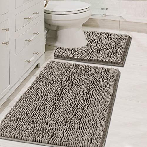 H.VERSAILTEX Original Shaggy Chenille 2 Piece Bath Rug Set, 20x20 Square U-Shape Contoured Toilet Mat & 32x20 Carpet Rug, Machine Wash/Dry Mats, Soft, Plush Rugs for Tub Shower (Dark Grey) - color: Dark Grey, size: 20" x 32" Plus 20" x 20"
