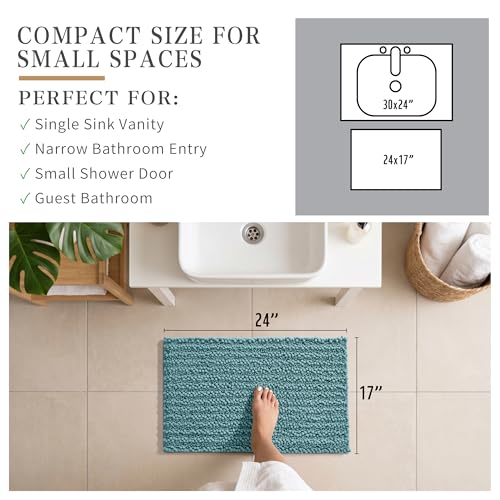 Yimobra Bathroom Rugs Non Slip Washable 24x17 Inch - Ultra Soft Absorbent Chenille Bath Mat, Quick Dry Shaggy Floor Carpet for Tub Shower, Teal Blue Home Decor Accessories - color: Teal Blue, size: 24" X 17"