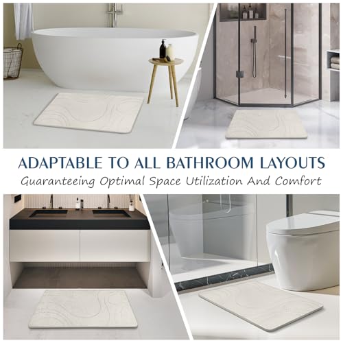 Stone Bath Mat Quick Dry Diatomaceous Earth Bath Mat Non-Slip Shower Stone Bathmat Super Absorbent Water Diatomite Bathroom Floor Pad, Natural, Esay to Clean, 23.6 x 15.4 (Flow Line-Beige) - color: Flow Line-beige