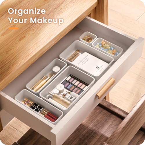 【Military Grade】A-LuGei Drawer Organizer,【𝟱𝗦𝗶𝘇𝗲】Makeup organizer,【Holds 177 Items】Bathroom Organizers and Storage,Organization and Storage,Desk Drawer Organizer for Vanity【White】 - color: White