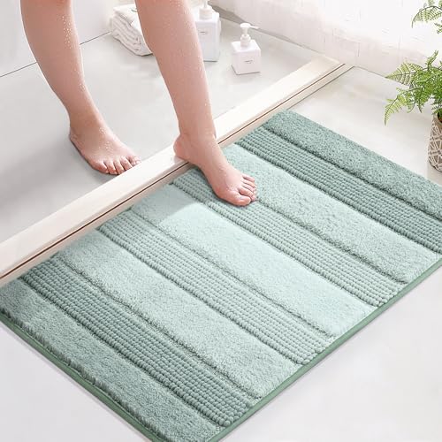 Kmson Ombre Chenille Bathroom Rugs, 24"x36" Non-Slip Bath Mat for Shower Floor & Bathtub, Ultra Soft Washable Shaggy, Fluffy Thick Water Absorbent Microfiber Green - color: Light Green Rug, size: 36" x 24"