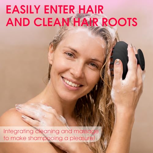 Silicone Scalp Massager Hair Growth,Hair Scrubber Scalp Stimulator Exfoliator Brush with Soft Bristles for Wet Dry Scalp Care (Black) - color: Black