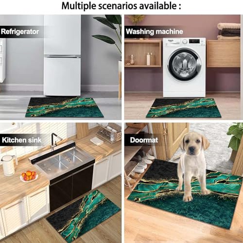 Black and Gold Green Bathroom Rugs,Emerald Green Marble Hunter Dark Green Bath Rug Set 3 Piece,Abstract Modern Rubber Quick Dry Super Absorbent Bath Mat - color: Green Gold Marble