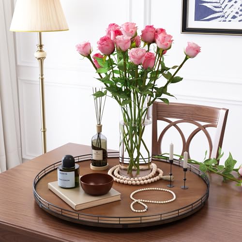 Farmhouse Oak 24" Lazy Susan Turntable Organizer for Cabinet, Round Wooden Lazy Susan Organization and Storage for Dining Table, Pantry, Kitchen, Countertop, Cupboard,Home Decor, Walnut - color: Walnut, size: 24 inches