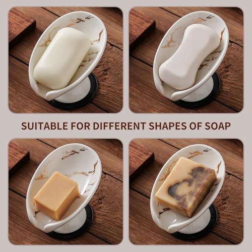 Agyiuns Soap Dish, Soap Holder Self Draining Leaf Shape Soap Dishes，White and Gold Marble Pattern Ceramic Draining Soap Tray for Shower, Bathroom Sink, Kitchen (Small Size-Marble White, 1) - color: Small Size-marble White