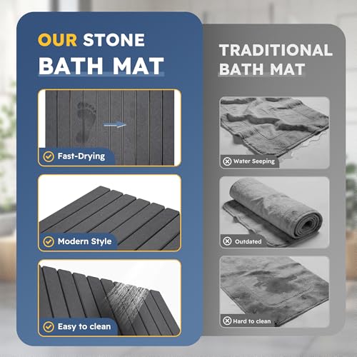 Large Foldable Stone Bath Mat,Diatomaceous Earth with Non-Slip and Super Absorbent, Dry Mat with Quick Dry for Bathroom,Easy to Clean（23.6" Lx15.35 W,Dark Grey） - color: Dark Grey
