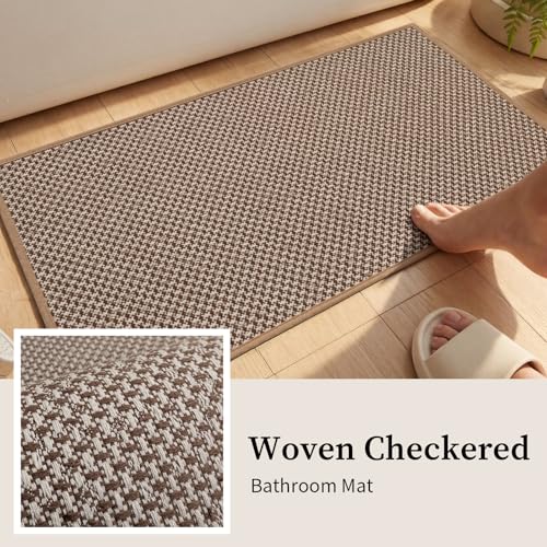 YIHOUSE Thin Bath Mat Khaki Bathroom Rugs Sets 3 Pieces, Non Slip Absorbent Bath Mats Quick Dry, Woven Braided Rugs Washable,Tapetes para Baño for Bathroom,Bathtub(17.5"x24"U+17"x24"+17"x47") - color: Khaki, size: 3Pieces(17.5"x24"U+17"x24"+17"x47")