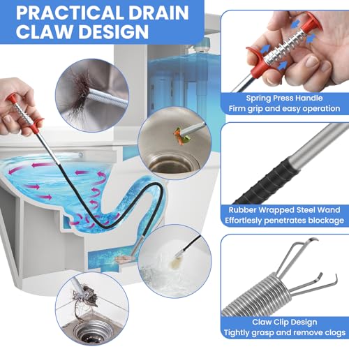 Aifeier ET Drain Clog Removal Tool Set, Includes 6 Plastic + 1 Stainless Hair Remover + 4 Tube Drain Brush + 4 Auger Cleaning Sticks for Toilet, Kitchen Sink, Bathroom Tub, Sewer（15-Pack）