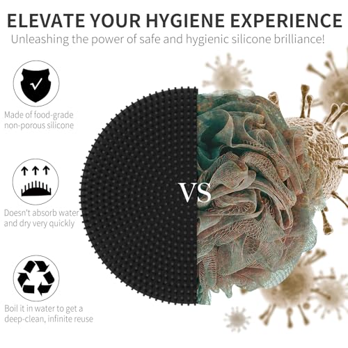 Silicone Body Scrubber 2 Pack, BEAUTAIL Shower Bath Scrubber, More Hygienic Than Traditional Loofah, Lather Nicely, Gentle Exfoliating Brush for Women Men Baby Sensitive Skin, Black+Purple - color: Black+purple 2 Pcs