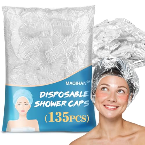 MAQIHAN 135 Disposable Shower Caps Unisex - Large Plastic Hair Caps for Deep Conditioning Shower Cap Reusable Waterproof for Women Men Hair Treatment Bath Cap for Long Hair Travel Essentials