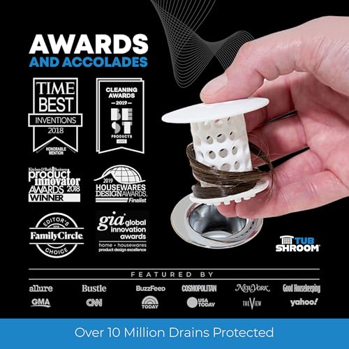 TubShroom Bathtub Drain Hair Catcher – In-Drain Tub Strainer & Clog Prevention Protector, Fits Standard 1.4”–1.75” Tub Drains, Easy Clean, Captures Human & Pet Hair out of Sight (White) - color: White