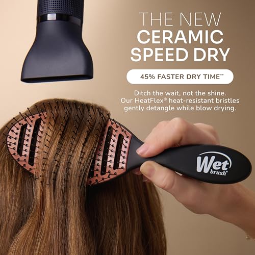 Wet Brush Ceramic Speed Dry Hair Brush, Black - Vented Design & Soft HeatFlex Bristles for Blow-Dry Safe Styling - Ergonomic Handle for Pain-Free Detangling - Hair Accessories for All Hair Types - color: Black